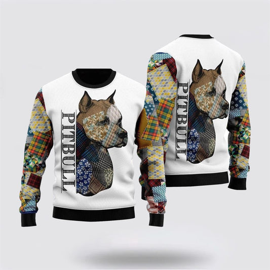 Pet Dog Sweater, Pitbull Patchwork SeamlessUgly Christmas Sweater, Gift For Dog Love, Winter Fashion