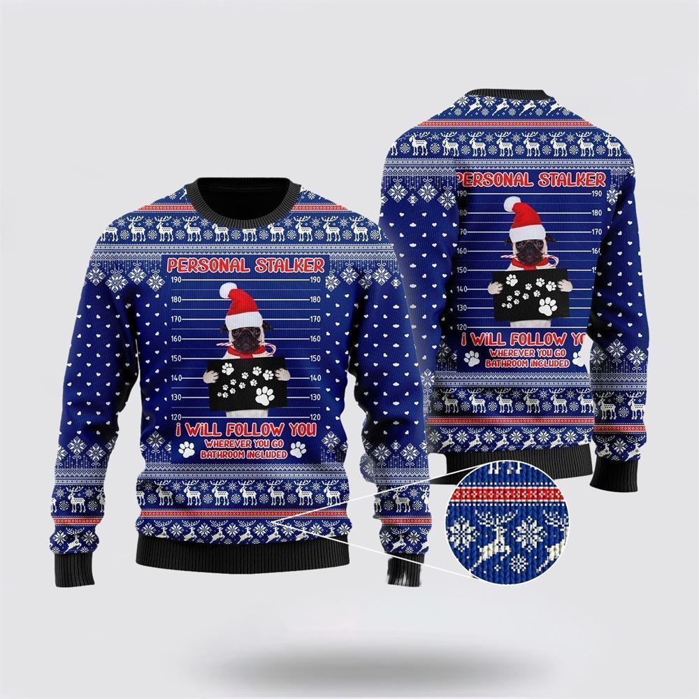 Pet Dog Sweater, Pug Dog As Santa Claus Personal StalkerUgly Christmas Sweater, Gift For Dog Love, Winter Fashion