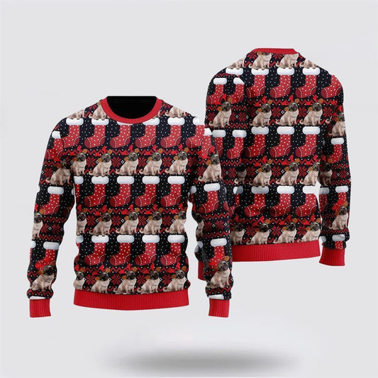 Pet Dog Sweater, Puppy Dog With Red Xmas Socks PatternUgly Christmas Sweater, Gift For Dog Love, Winter Fashion