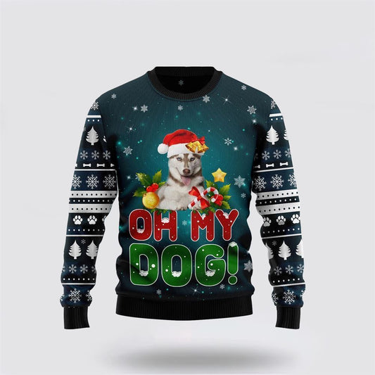 Pet Dog Sweater, Siberian Husky Oh My Dog Funny FamilyUgly Christmas Sweater, Gift For Dog Love, Winter Fashion