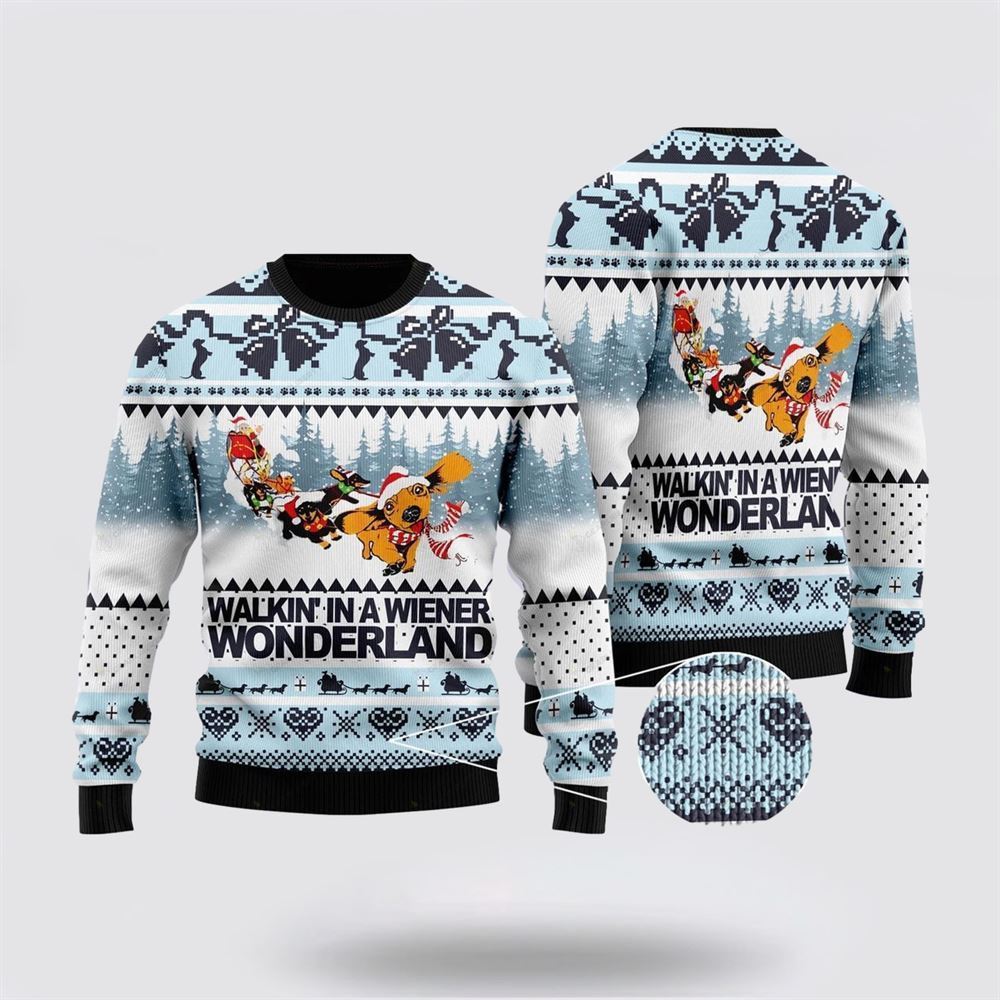 Pet Dog Sweater, Walkin' In A Wiener WonderlandUgly Christmas Sweater, Gift For Dog Love, Winter Fashion