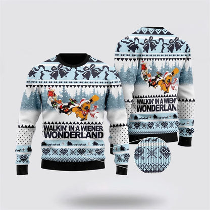 Pet Dog Sweater, Walkin' In A Wiener WonderlandUgly Christmas Sweater, Gift For Dog Love, Winter Fashion