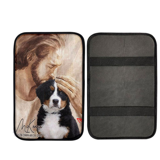 Pet Memorial Art  Jesus Holding Dog Car Center Console Cover, Dog Memorial Pictures, Dog Loss Gift, Custom Dog Pictures