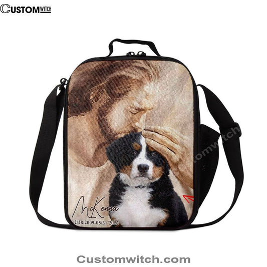 Pet Memorial Art  Jesus Holding Dog Lunch Bags  Dog Memorial Pictures  Dog Loss Gift  Custom Dog Pictures