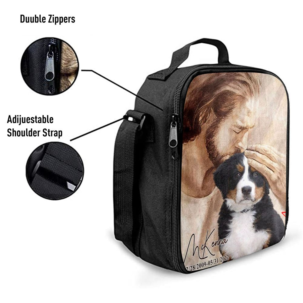 Pet Memorial Art  Jesus Holding Dog Lunch Bags  Dog Memorial Pictures  Dog Loss Gift  Custom Dog Pictures