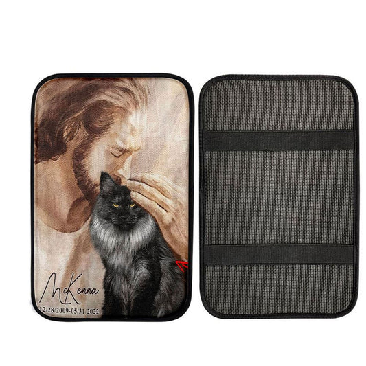 Pet Memorial Portraits  Jesus Holding Cat Car Center Console Cover  Cat Memorial Pictures  Cat Loss Gift  Custom Cat Pictures