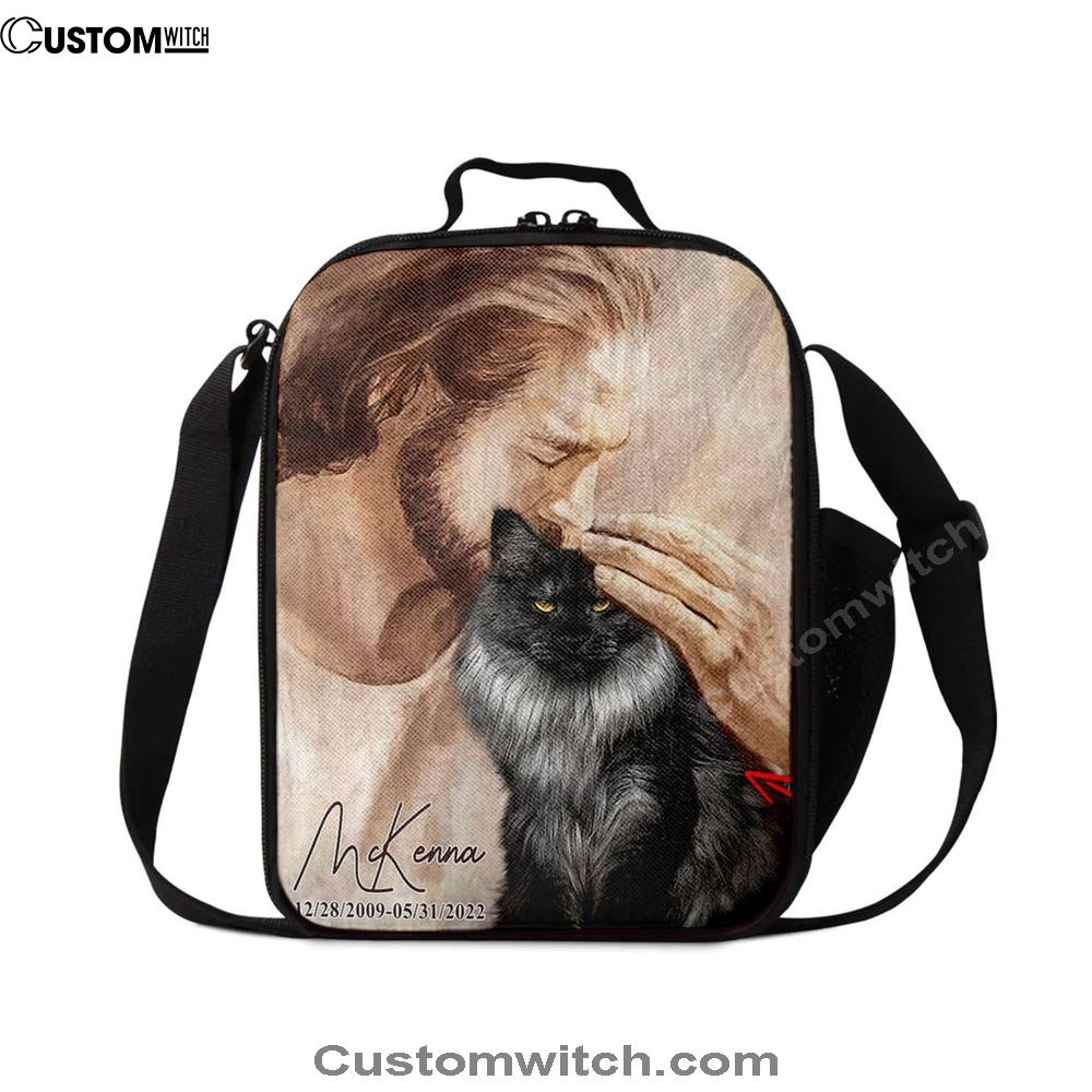 Pet Memorial Portraits  Jesus Holding Cat Lunch Bags  Cat Memorial Pictures  Cat Loss Gift  Custom Cat Pictures