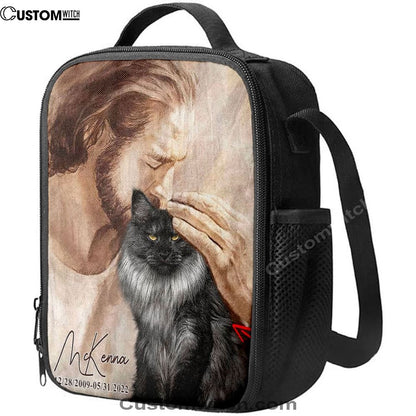 Pet Memorial Portraits  Jesus Holding Cat Lunch Bags  Cat Memorial Pictures  Cat Loss Gift  Custom Cat Pictures