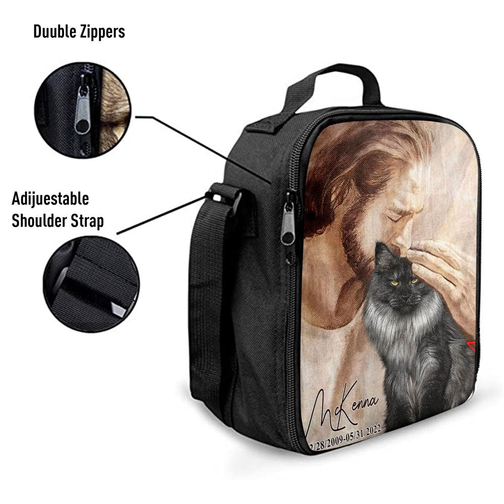 Pet Memorial Portraits  Jesus Holding Cat Lunch Bags  Cat Memorial Pictures  Cat Loss Gift  Custom Cat Pictures