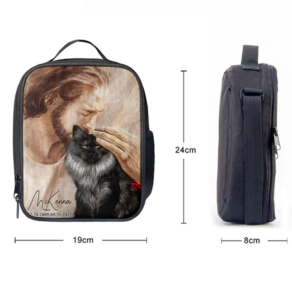 Pet Memorial Portraits  Jesus Holding Cat Lunch Bags  Cat Memorial Pictures  Cat Loss Gift  Custom Cat Pictures