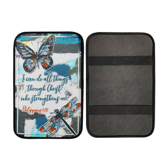 Philippians 413 I Can Do All Things Through Christ Butterfly Car Center Console Cover, Cross Car Interior Accessories
