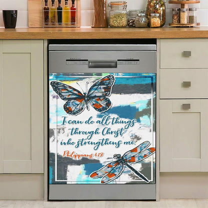 Philippians 413 I Can Do All Things Through Christ Butterfly Dishwasher Cover, Bible Verse Dishwasher Wrap, Scripture Kitchen Decoration