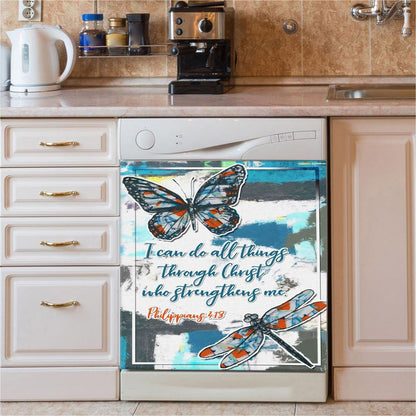 Philippians 413 I Can Do All Things Through Christ Butterfly Dishwasher Cover, Bible Verse Dishwasher Wrap, Scripture Kitchen Decoration