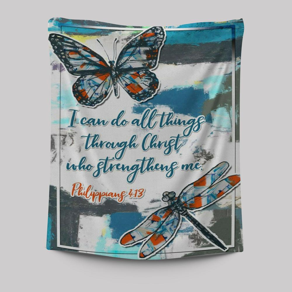 Philippians 413 I Can Do All Things Through Christ Butterfly Tapestry Prints - Bible Verse Wall Decor - Scripture Wall Art