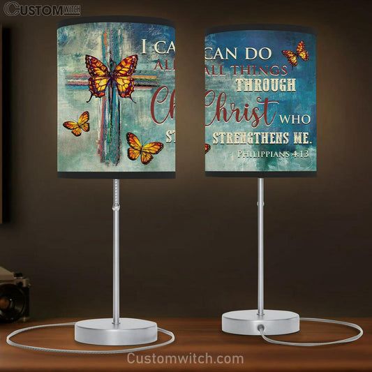 Philippians 413 I Can Do All Things Through Christ Table Lamb Gift - Butterflies Cross - Christian Bedroom Decor