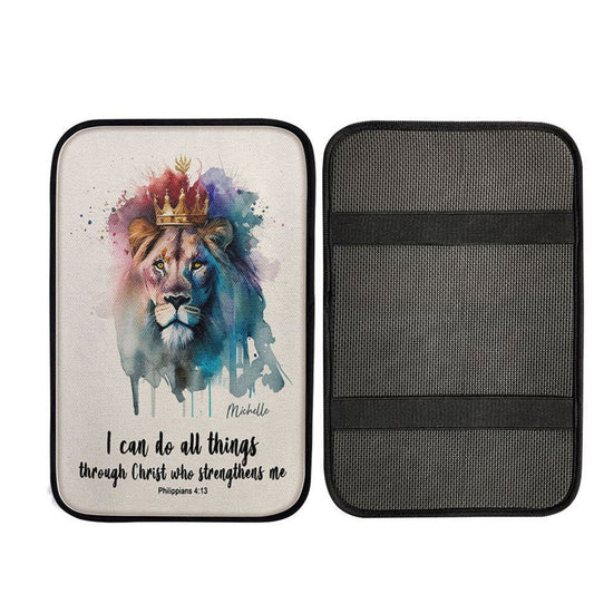 Philippians 413 I Can Do All Things Through Christ Personalized Car Center Console Cover, Christian Gift Car Armrest Pad