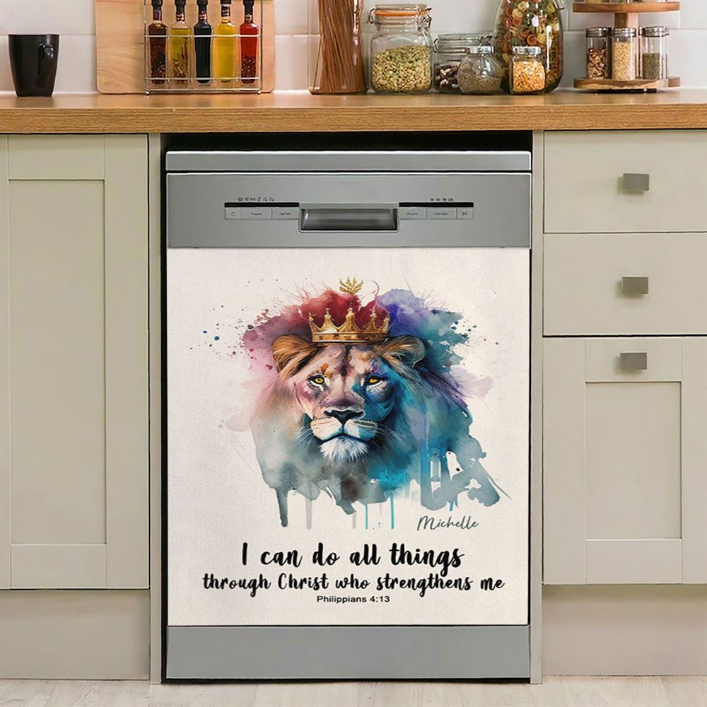 Philippians 413 I Can Do All Things Through Christ Personalized Dishwasher Cover, Religious Dishwasher Wrap, Bible Kitchen Decoration