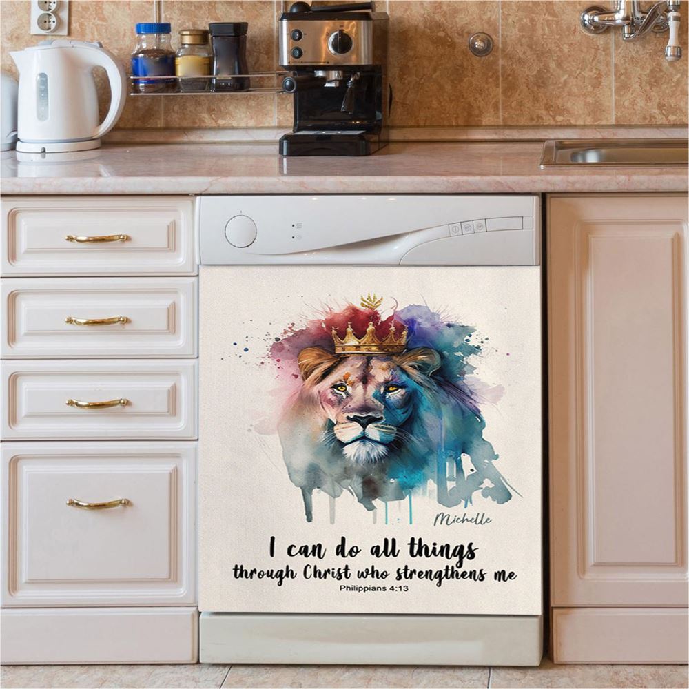 Philippians 413 I Can Do All Things Through Christ Personalized Dishwasher Cover, Religious Dishwasher Wrap, Bible Kitchen Decoration