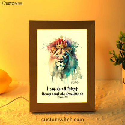 Philippians 413 I Can Do All Things Through Christ Personalized Frame Lamp Art - Religious Gifts Night Light - Bible Frame Lamp Art