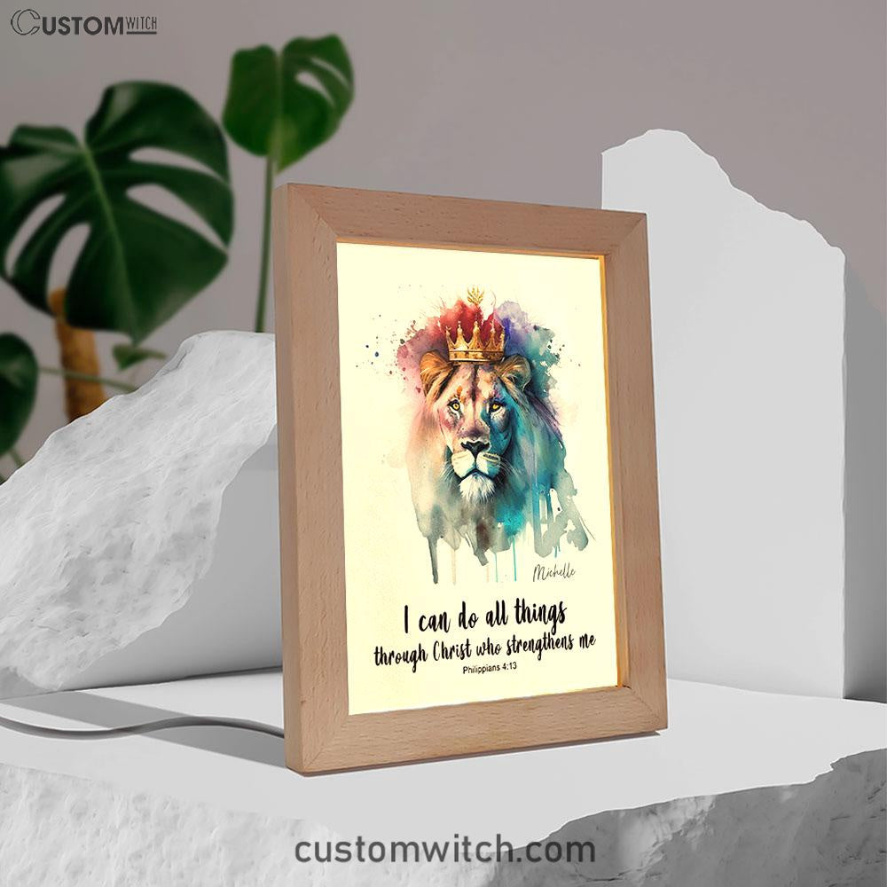 Philippians 413 I Can Do All Things Through Christ Personalized Frame Lamp Art - Religious Gifts Night Light - Bible Frame Lamp Art