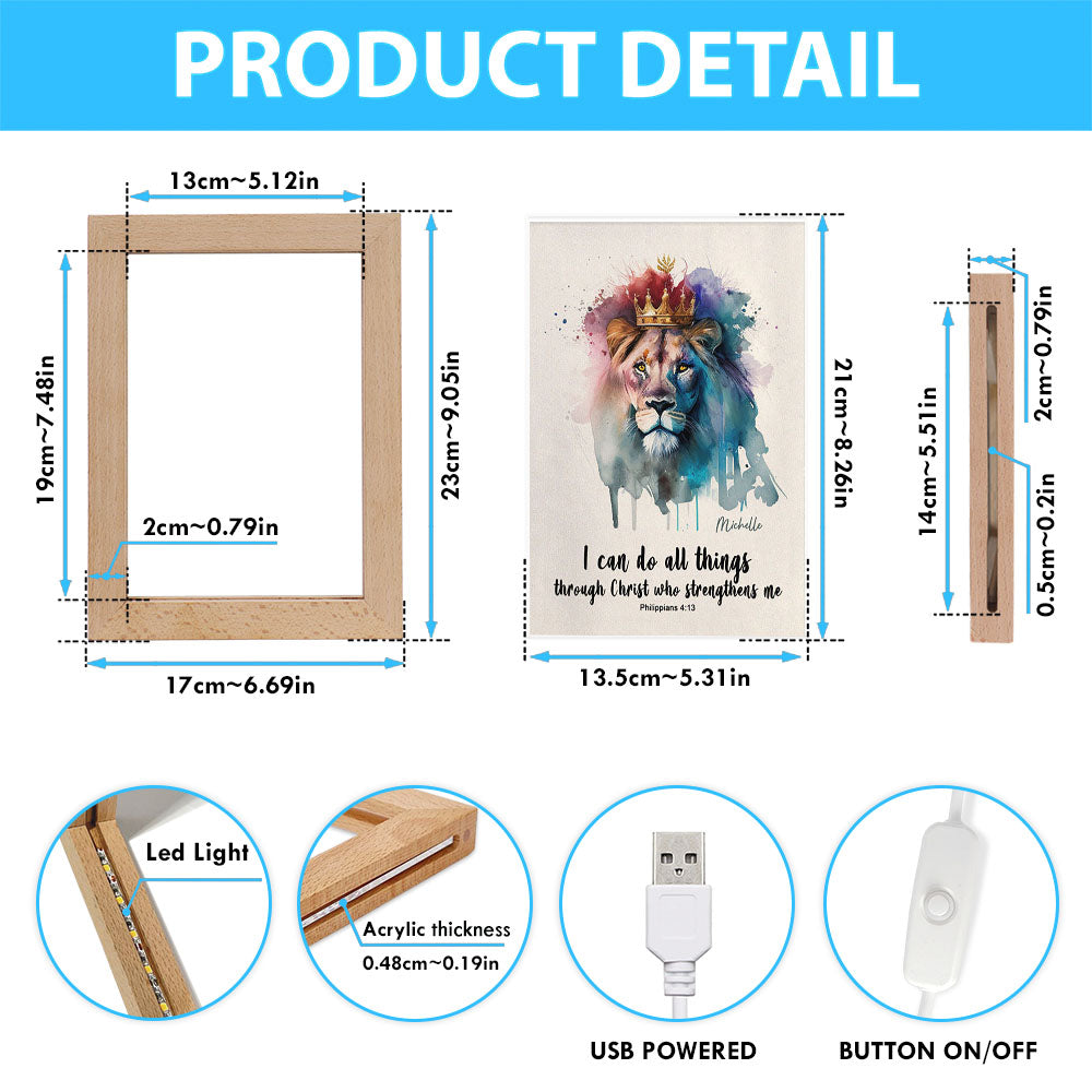 Philippians 413 I Can Do All Things Through Christ Personalized Frame Lamp Art - Religious Gifts Night Light - Bible Frame Lamp Art