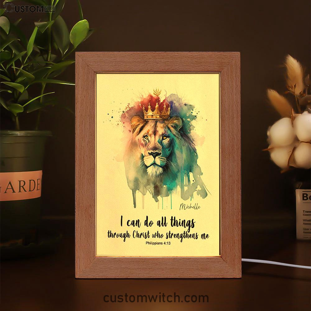 Philippians 413 I Can Do All Things Through Christ Personalized Frame Lamp Art - Religious Gifts Night Light - Bible Frame Lamp Art