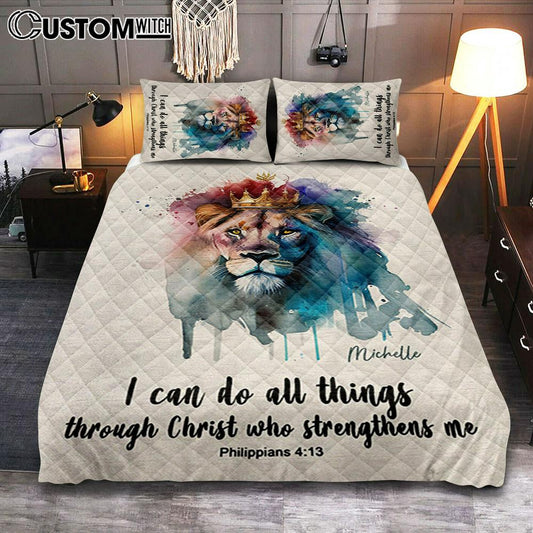 Philippians 413 I Can Do All Things Through Christ Personalized Quilt Bedding Set Bedroom - Religious Quilt Bedding Set Prints - Bible Quilt Bedding Set Art