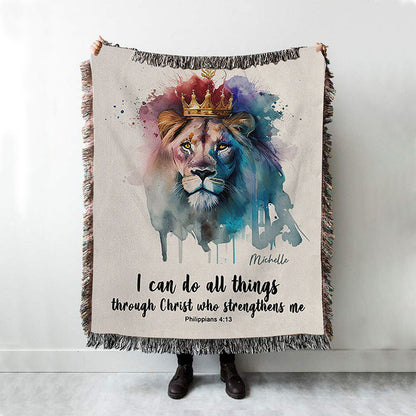 Philippians 413 I Can Do All Things Through Christ Personalized Woven Throw Blanket - Religious Woven Blanket Prints - Bible Woven Blanket Art