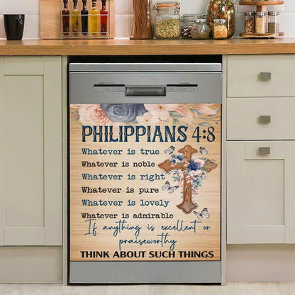 Philippians 48 Whatever Is True Floral Cross Dishwasher Cover, Bible Verse Dishwasher Wrap, Scripture Kitchen Decoration