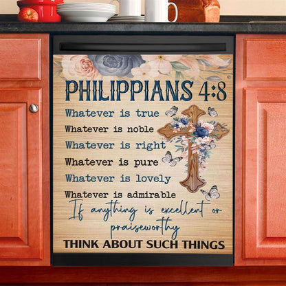 Philippians 48 Whatever Is True Floral Cross Dishwasher Cover, Bible Verse Dishwasher Wrap, Scripture Kitchen Decoration