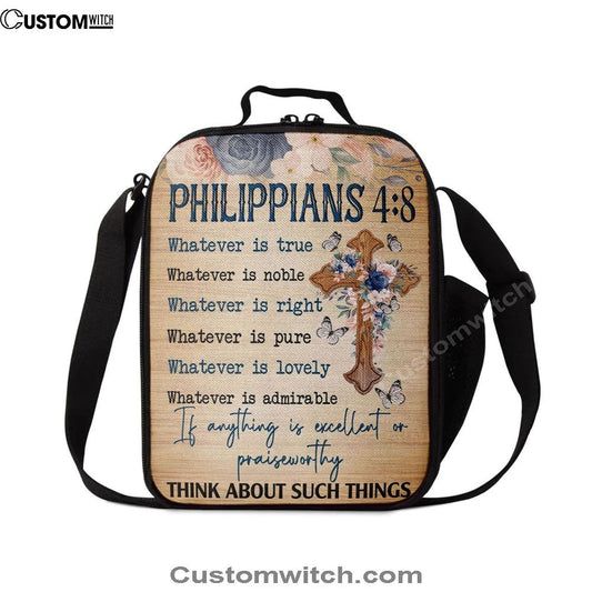 Philippians 48 Whatever Is True Floral Cross Lunch Bags, Bible Verse Lunch Bag For Men And Women