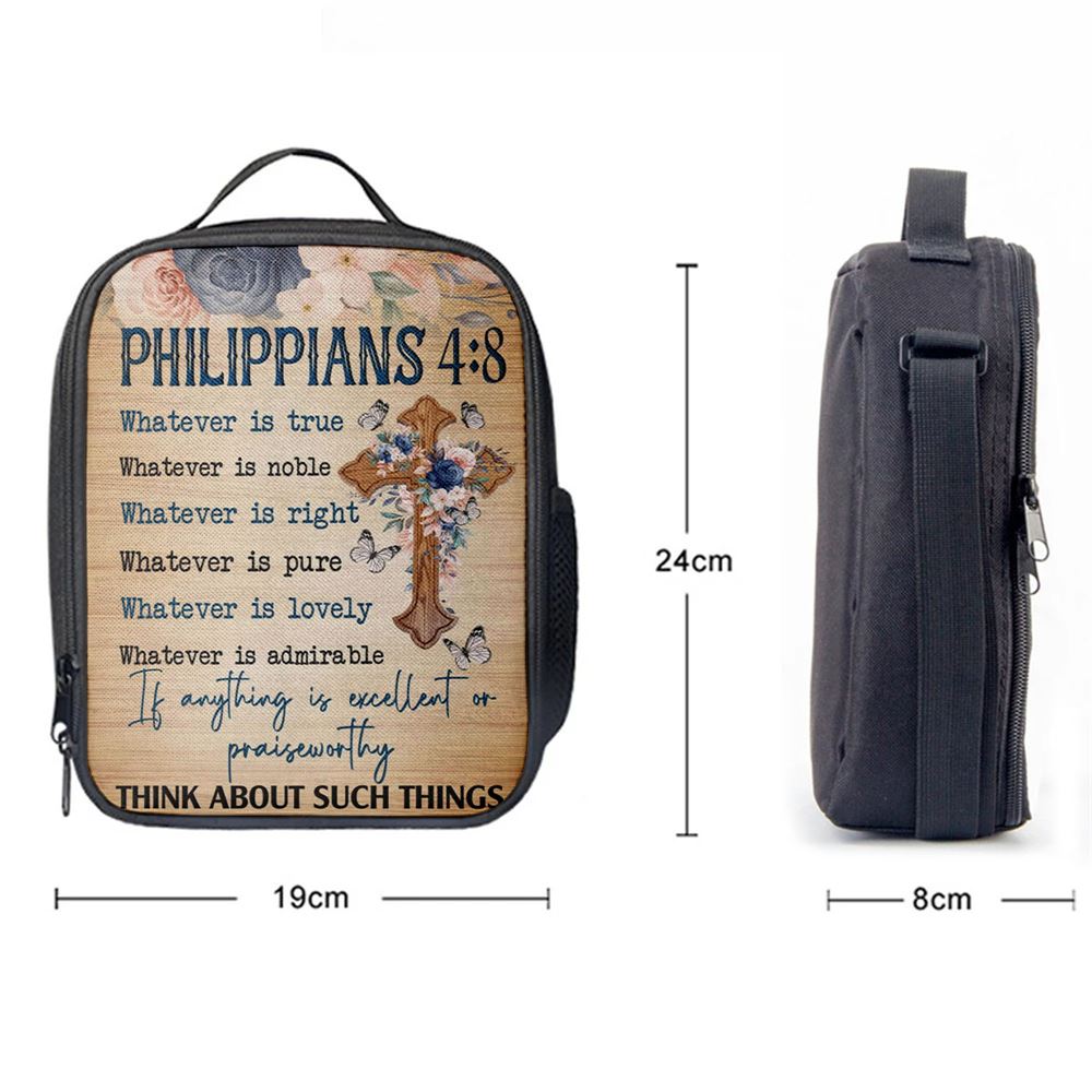 Philippians 48 Whatever Is True Floral Cross Lunch Bags, Bible Verse Lunch Bag For Men And Women