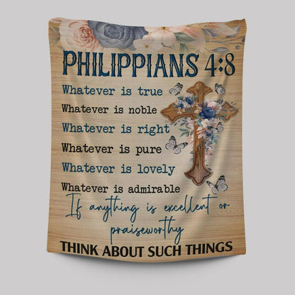 Philippians 48 Whatever Is True Floral Cross Tapestry Prints - Bible Verse Wall Decor - Scripture Wall Art