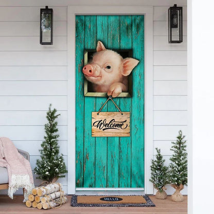 Pig Welcome Door Cover, Unique Gifts Doorcover, Christmas Door Knob Covers, Christmas Outdoor Decoration