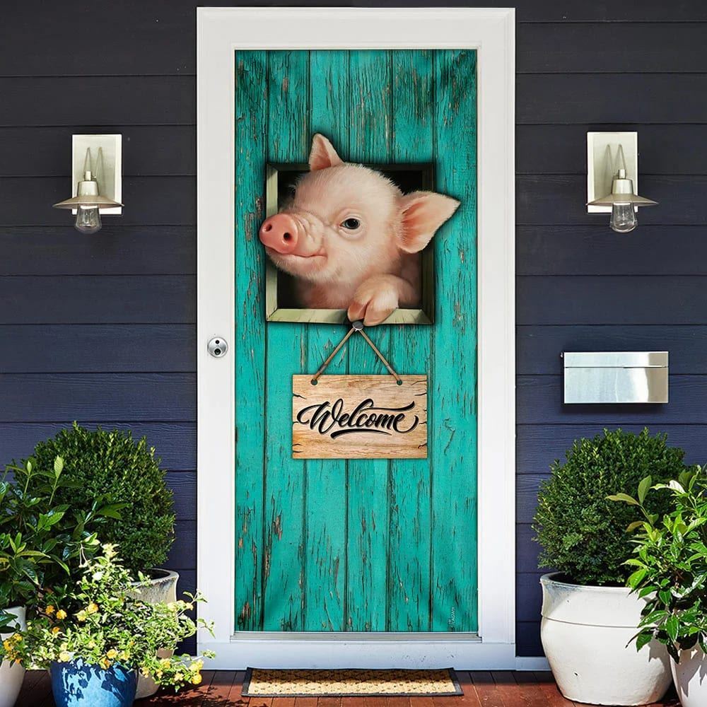 Pig Welcome Door Cover, Unique Gifts Doorcover, Christmas Door Knob Covers, Christmas Outdoor Decoration
