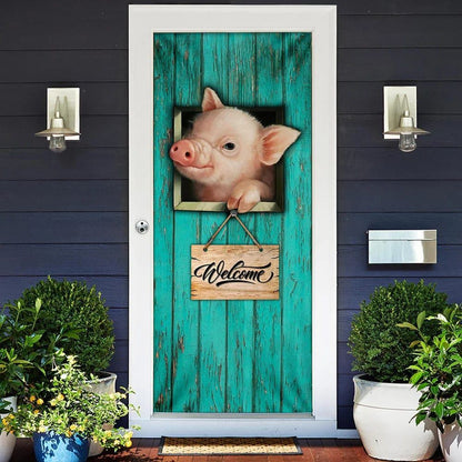 Pig Welcome Door Cover, Unique Gifts Doorcover, Christmas Door Knob Covers, Christmas Outdoor Decoration