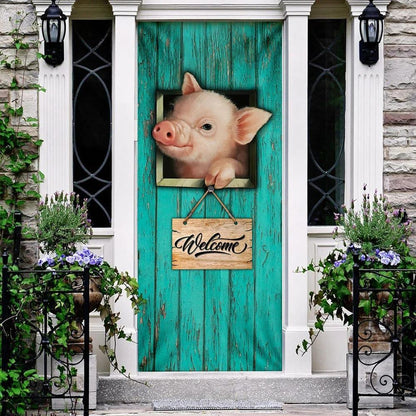 Pig Welcome Door Cover, Unique Gifts Doorcover, Christmas Door Knob Covers, Christmas Outdoor Decoration