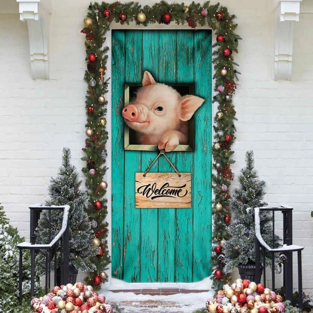 Pig Welcome Door Cover, Unique Gifts Doorcover, Christmas Door Knob Covers, Christmas Outdoor Decoration