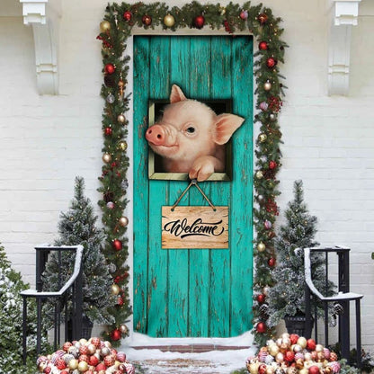 Pig Welcome Door Cover, Unique Gifts Doorcover, Christmas Door Knob Covers, Christmas Outdoor Decoration