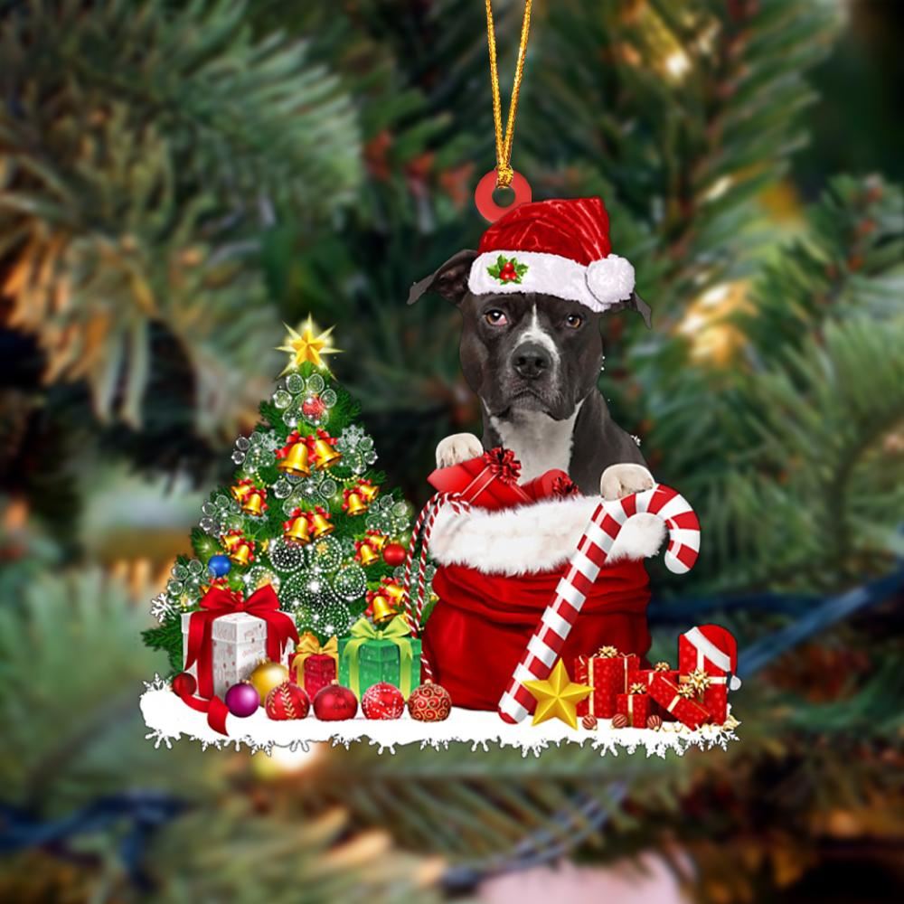 Pit Bull Gift Bag Merry Christmas Ornament, Christmas Gift, Christmas Tree Decorations, Christmas Ornament 2023