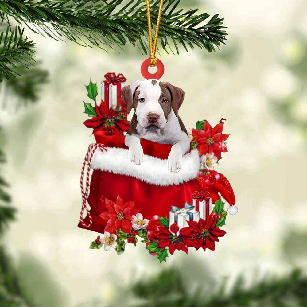 Pit Bull In Gift Bag Christmas Ornament, Christmas Gift, Christmas Tree Decorations, Christmas Ornament 2023