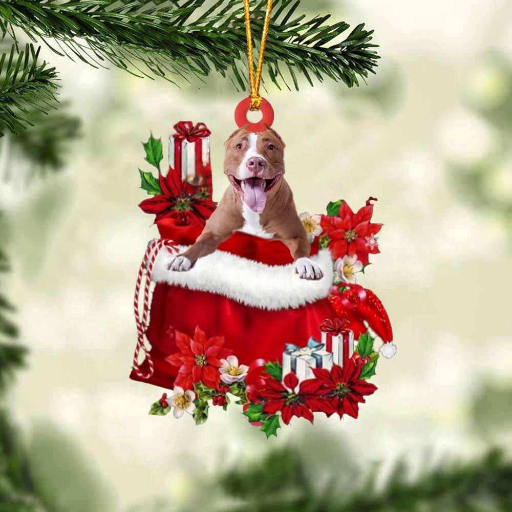 Pitbull In Gift Bag Christmas Ornaments, Christmas Gift, Christmas Tree Decorations, Christmas Ornament 2023