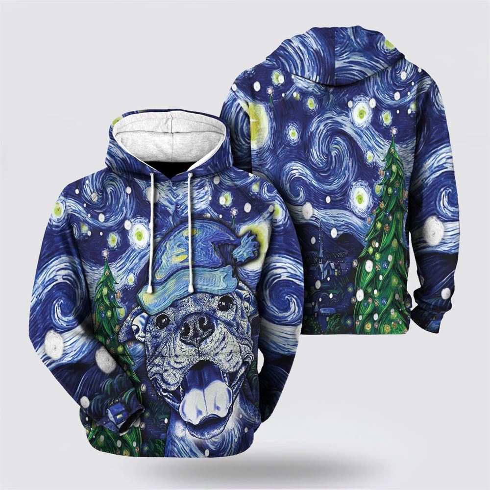 Pitbull Starry Christmas Night All Over Print 3D Hoodie For Men & Women, Christmas Dog Hoodie, Christmas Hoodie Cute, Christmas Gift