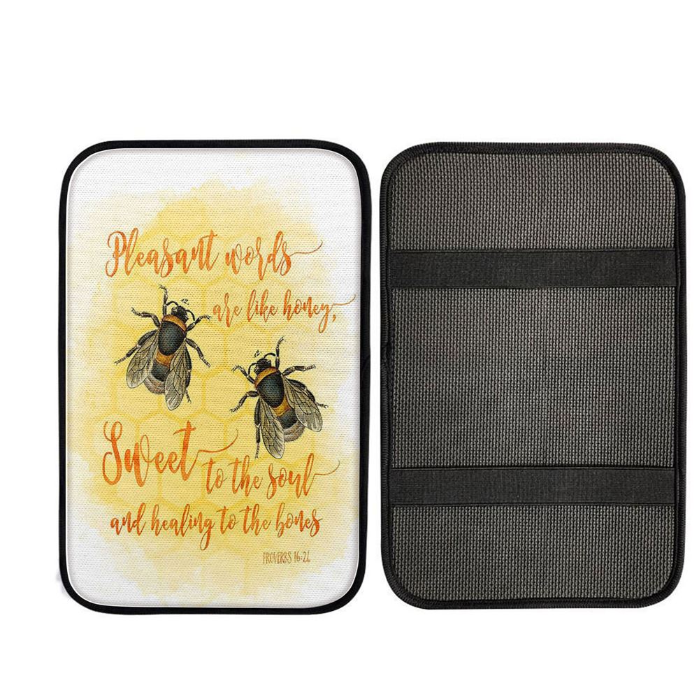 Pleasant Words Are Like Honey Bee Car Armrest Pad - Proverbs 16 24, Religious Car Interior Accessories