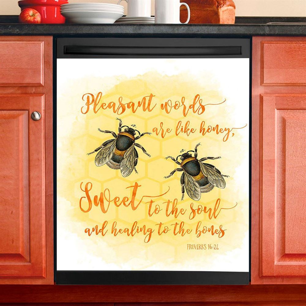 Pleasant Words Are Like Honey Bee Dishwasher Cover, Proverbs 16 24 Dishwasher Wrap, Christian Kitchen Decoration