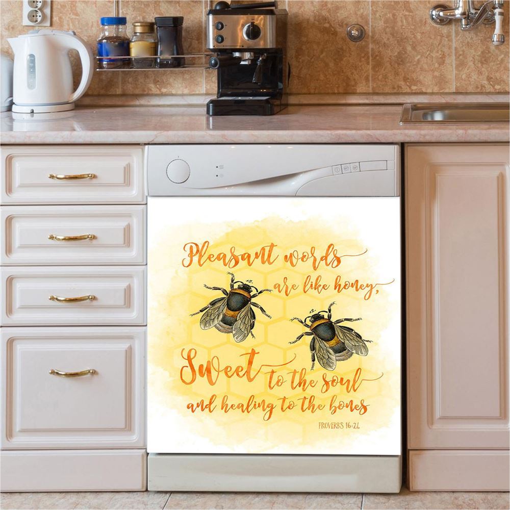 Pleasant Words Are Like Honey Bee Dishwasher Cover, Proverbs 16 24 Dishwasher Wrap, Christian Kitchen Decoration
