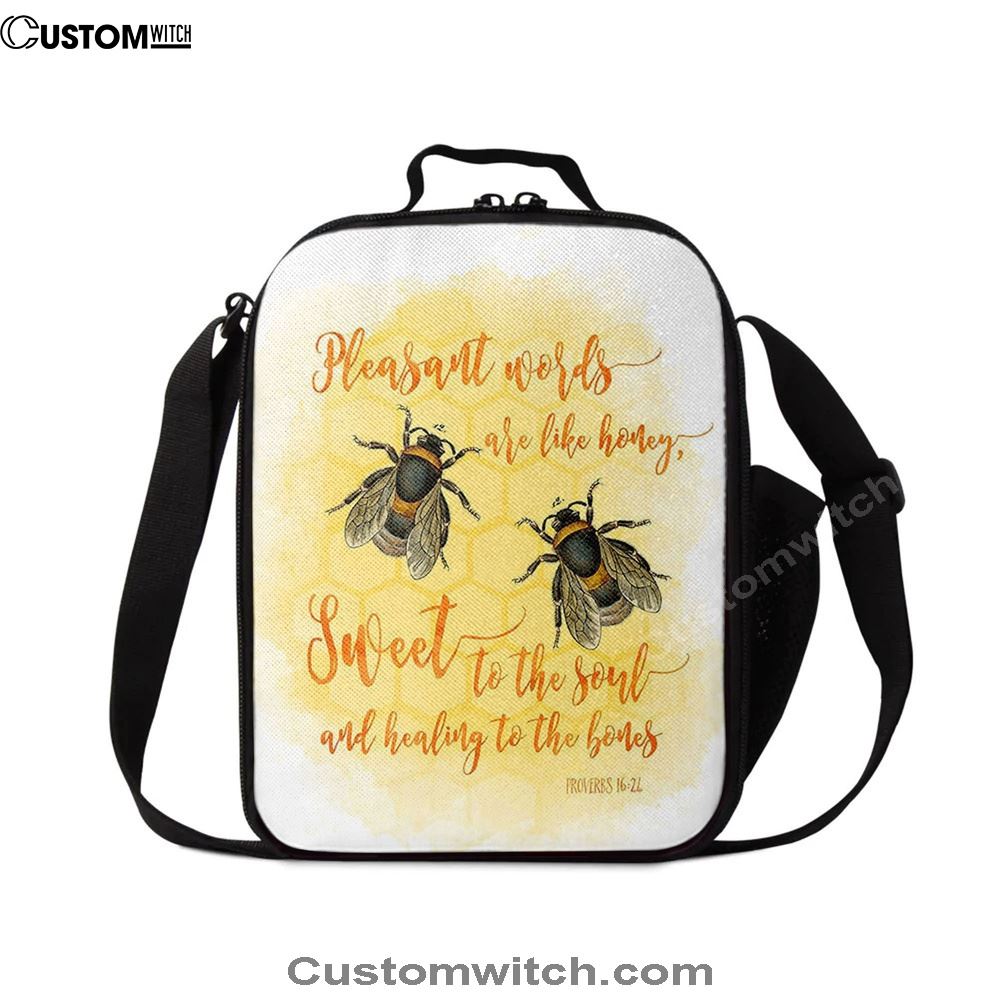 Pleasant Words Are Like Honey Bee Lunch Bag - Proverbs 16 24, Bible Verse Lunch Bag For Men And Women