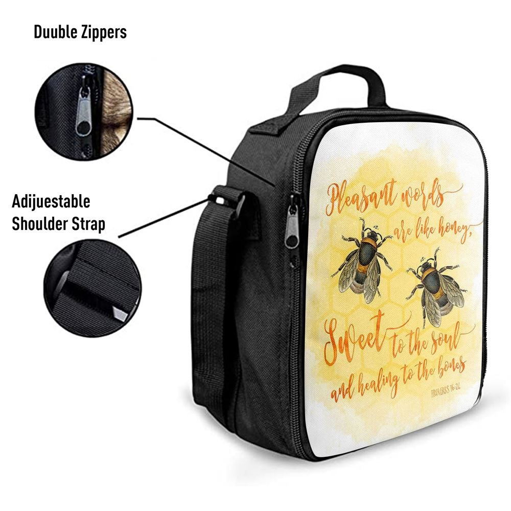 Pleasant Words Are Like Honey Bee Lunch Bag - Proverbs 16 24, Bible Verse Lunch Bag For Men And Women