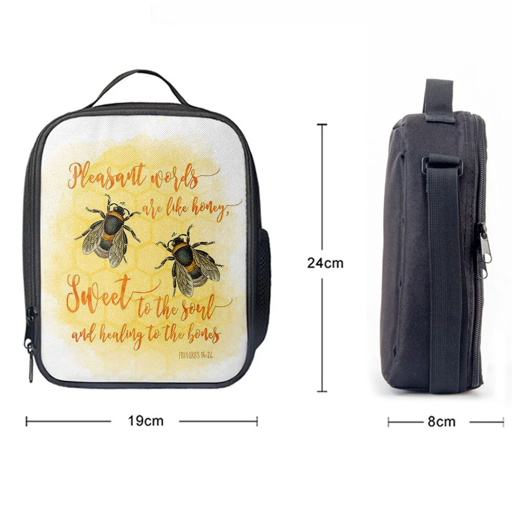 Pleasant Words Are Like Honey Bee Lunch Bag - Proverbs 16 24, Bible Verse Lunch Bag For Men And Women