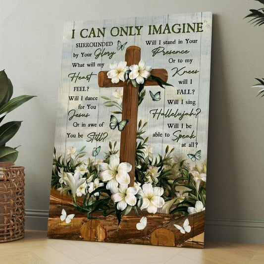 Plumeria Painting Jesus Cross I Can Only Imagine Canvas, Christmas Gift for Christian